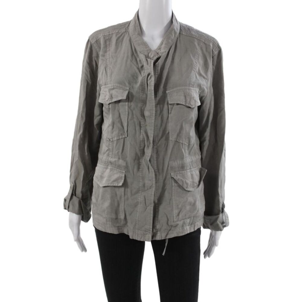 Sanctuary Womens Military Jacket Gray Lyocell Long Sleeve Button Size XL